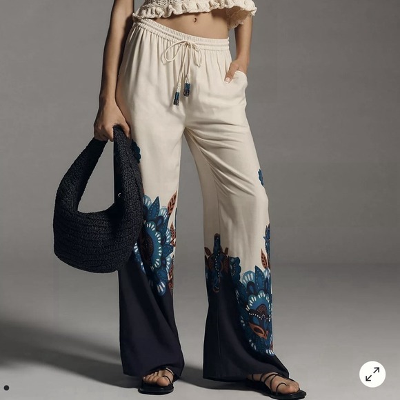 Anthropologie Pants - FARM RIO X Anthropologie Floral Print Martina Pants Women's S Blue Wide-Leg NWT
